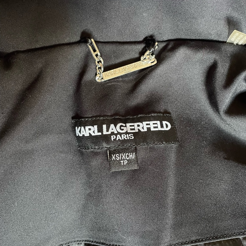 Karl Lagerfeld Paris black trench coat, removable hood & silver hardware size XS - Picture 12 of 17